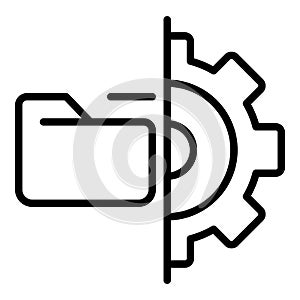 Folder and gear icon, outline style