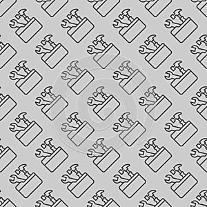 Folder with hammer and wrench line seamless pattern, architect studio theme. Vector graphics. Repair tools sign with