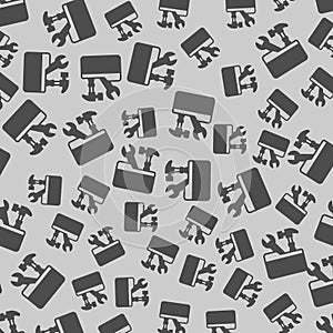 Folder with hammer and wrench solid seamless pattern, architect studio theme. Vector graphics. Repair tools sign