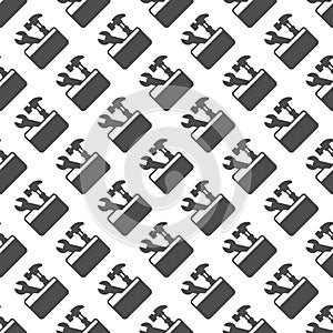 Folder with hammer and wrench solid seamless pattern, architect studio theme. Vector graphics. Repair tools sign with