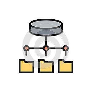 Folder hosting, ftp server, software update, data storage flat color line icon.