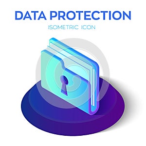 Folder Icon. 3D Isometric Locked Folder sign. Data Protection Concept. Secure Data. Created For Mobile, Web, Decor, Print Products