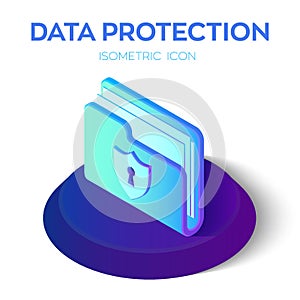 Folder Icon. 3D Isometric Locked Folder sign. Data Protection Concept. Secure Data. Security Shield. Created For Mobile, Web, Deco