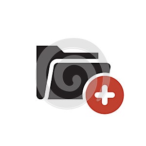 Folder icon, business icon with add sign. Folder icon and new, plus, positive symbol