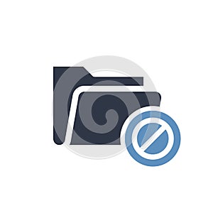 Folder icon, business icon with not allowed sign. Folder icon and block, forbidden, prohibit symbol