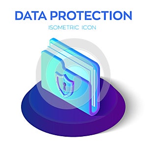 Folder Icon. 3D Isometric Locked Folder sign. Data Protection Concept. Secure Data. Security Shield. Created For Mobile, Web.