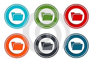 Folder icon flat vector illustration design round buttons collection 6 concept colorful frame simple circle set