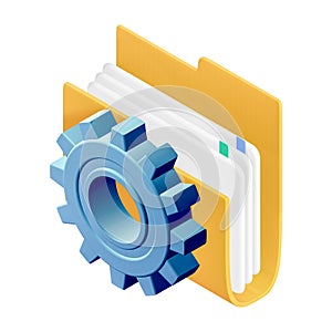 Folder Icon with Gear, Files Setting Up, Clipping Path, 3d rendering