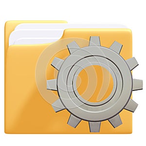 Folder Icon with Gear, Files Setting Up, Clipping Path, 3d rendering