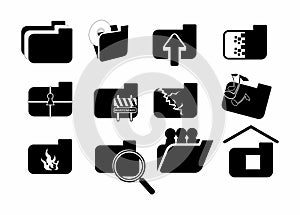 Folder icon. Opened folder vector set. Doc file sign. Isolated folder icon