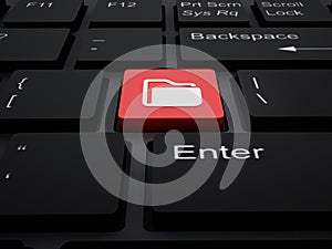 Folder icon on red keyboard key. 3D illustration
