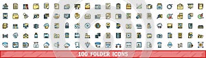 100 folder icons set, color line style