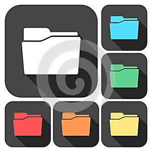 Folder icons set with long shadow