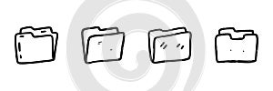 Folder Line Icon Set In Doodle Style. Document Organization And File Management Outline Sketch Collection. Office And