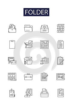 Folder line vector icons and signs. Archive, Repository, Organizer, Storeroom, Collection, Index, Assembly, Aggregation