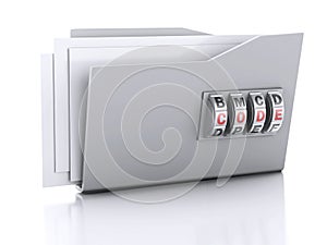 Folder and lock. Data security concept. 3d illustration