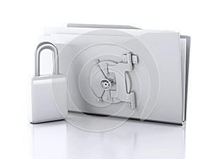 Folder and lock. Data security concept. 3d illustration