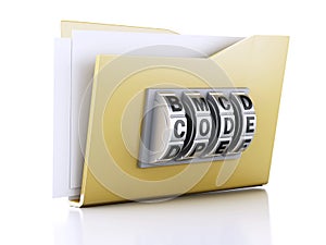 Folder and lock. Data security concept. 3d illustration