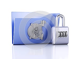 Folder and lock. Data security concept. 3d illustration