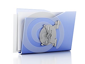 Folder and lock. Data security concept. 3d illustration