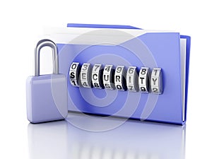 Folder and lock. Data security concept. 3d illustration