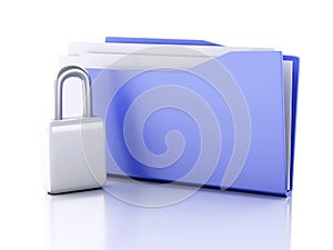 Folder and lock. Data security concept. 3d illustration