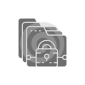 Folder with lock, file protection, data security grey icon.