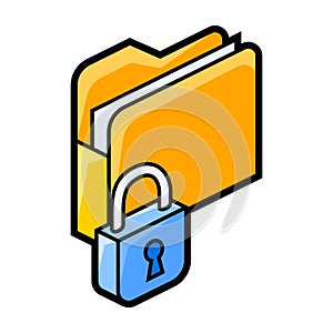 Folder lock icon in isometry. Image for website, app, logo, UI design.