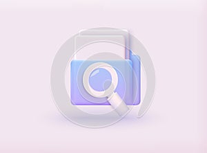 Folder with magnifying glass and files. 3D Web Vector Illustrations
