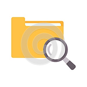 Folder and magnifying glass icon Using magnifying glass and searching files. Document archive