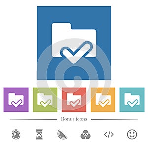Folder ok flat white icons in square backgrounds
