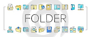 folder paper business file empty icons set vector