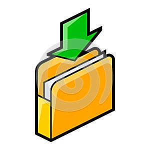 Folder for paper icon in isometry. Uploading information and files. Image for website, app, logo, UI design.