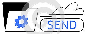 File Management and Cloud Sharing Concept with Folder and Send Button