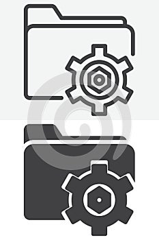 Folder settings line and solid vector icon set