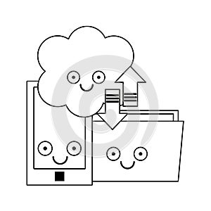 Folder and smartphone with cloud computing in black and white
