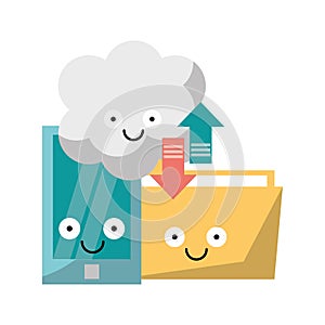 Folder and smartphone with cloud computing vector illustration