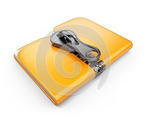 Folder with zip 3D. Compression of data photo