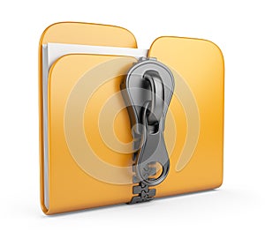 Folder with zip 3D. Compression of data photo
