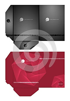 Folders for companies with a red and black design.