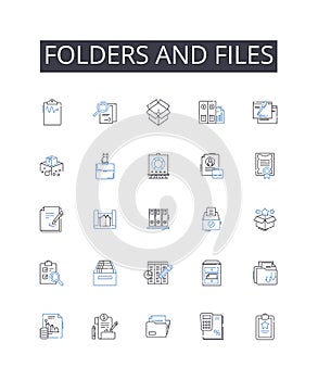 Folders and files line icons collection. SMS, QR Codes, Location-based, Apps, Responsive, Targeted, Engagement vector