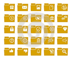 Folders flat line icons set. File catalog, document search, folder synchronization, local network vector illustrations.