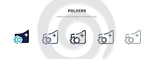 Folders icon in different style vector illustration. two colored and black folders vector icons designed in filled, outline, line