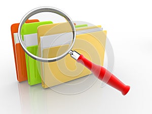Folders and magnifying glass