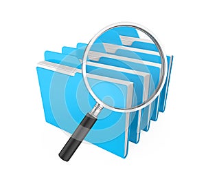 Folders and Magnifying Glass Isolated. File Search Concept