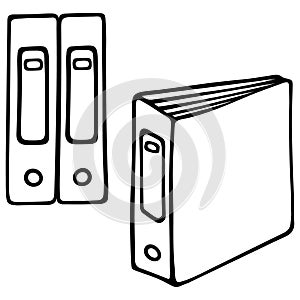 Folders for storing documents. Recorders for work files. Office office for archiving papers. Vector set in doodle style. Isolatedo photo