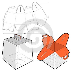 Folding Box With Handle (Internal measurement 19x19x18cm) and Die-cut Pattern. photo