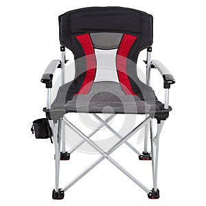 Folding camping chair with aluminum frame, on a white background, front position