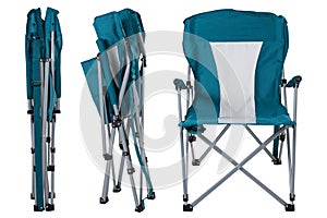 Folding chair for camping or fishing, three folding positions, concept, on a white background photo