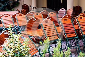 folding chairs and tables at a beergarden photo